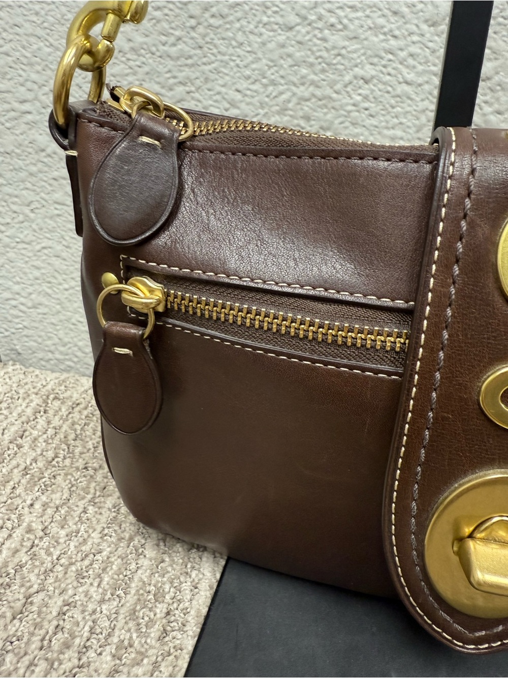 Rare Vintage Y2K Coach Bridget Legacy Brown Leather Turnlock Shoulder Bag F13756 - Picture 6 of 16